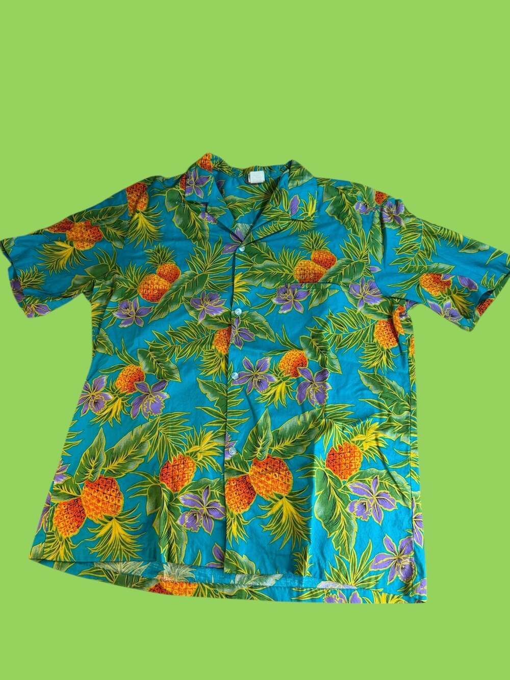 Vintage Royal Creations Hawaii Pineapple & Orchid Tropical Hawaiian Shirt XL